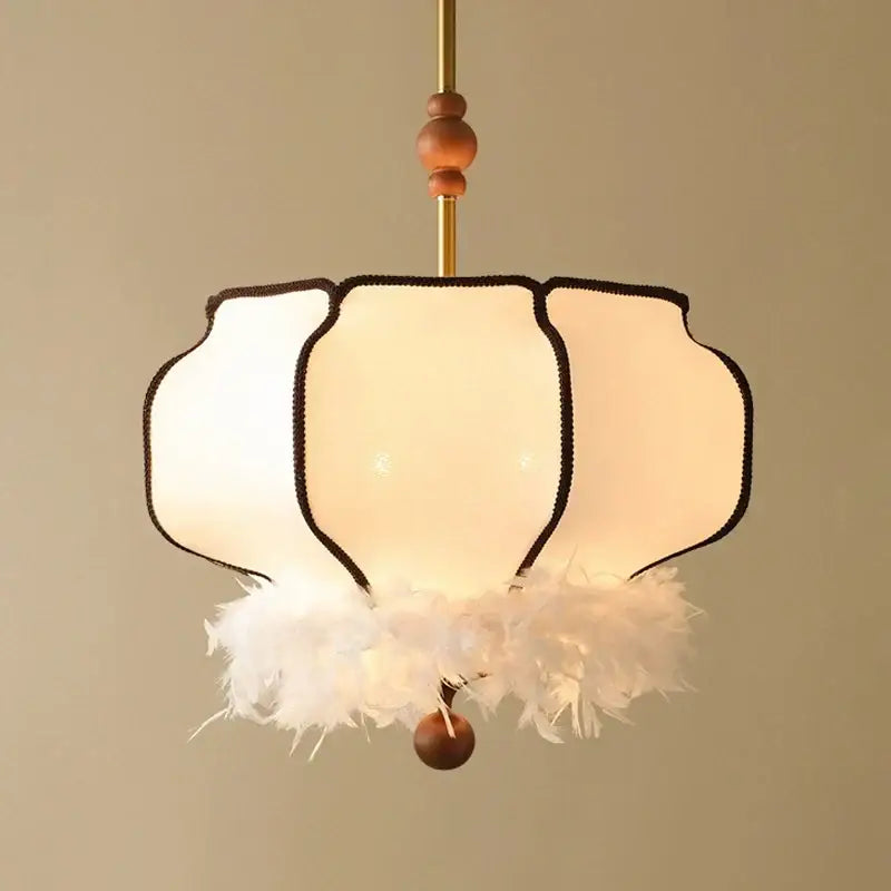 French vintage fabric chandelier cream feather light for dining room
