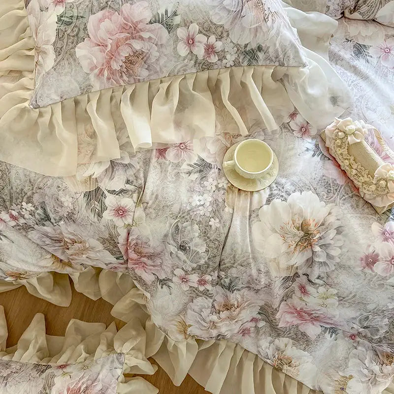 French vintage lace floral bedding set bedroom quilt cover