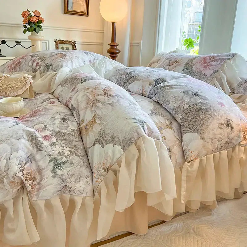French vintage lace floral bedding set bedroom quilt cover