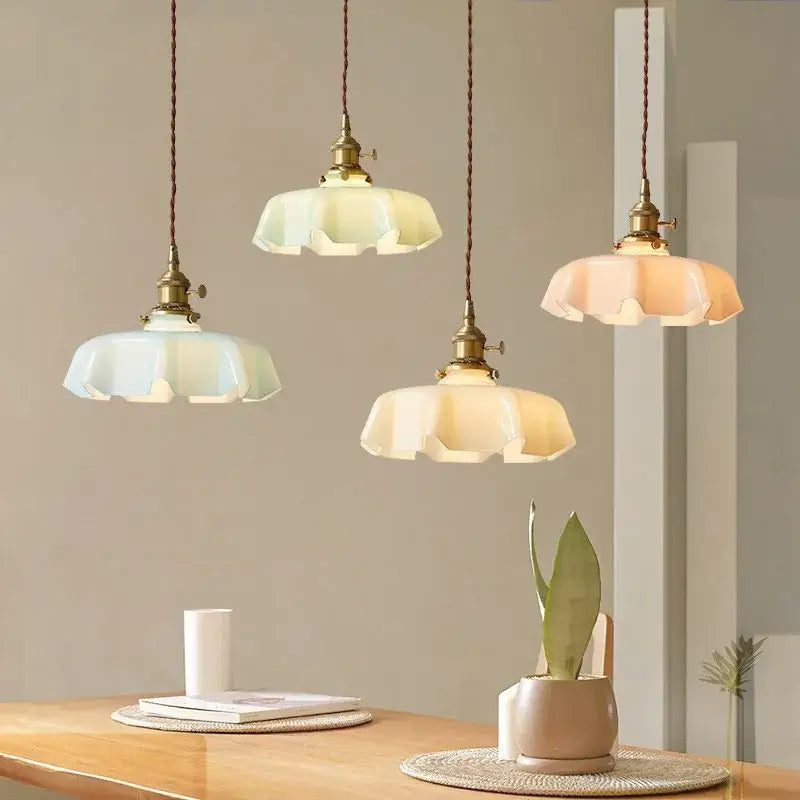 French vintage mint green glass pendant light for kitchen island