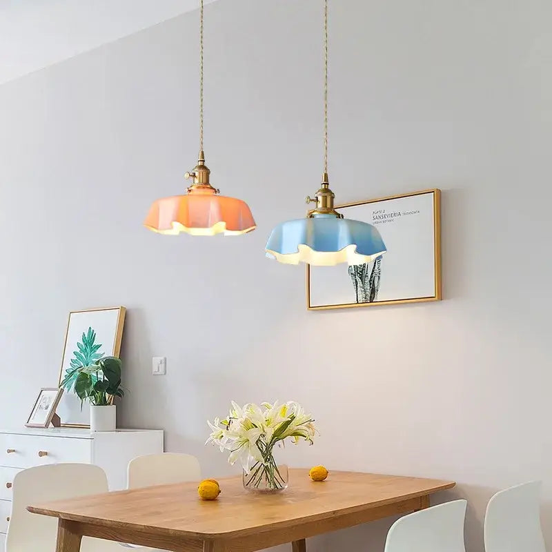French vintage mint green glass pendant light for kitchen island