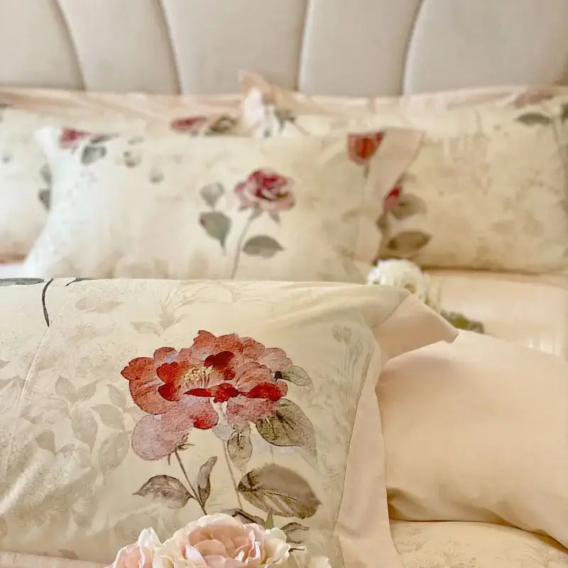 French vintage rose cream egyptian cotton bedding set bedroom