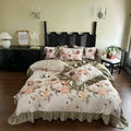 French vintage ruffles beige & olive green bedding set bedroom