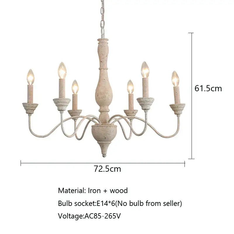 French vintage wooden chandelier dining room candle light