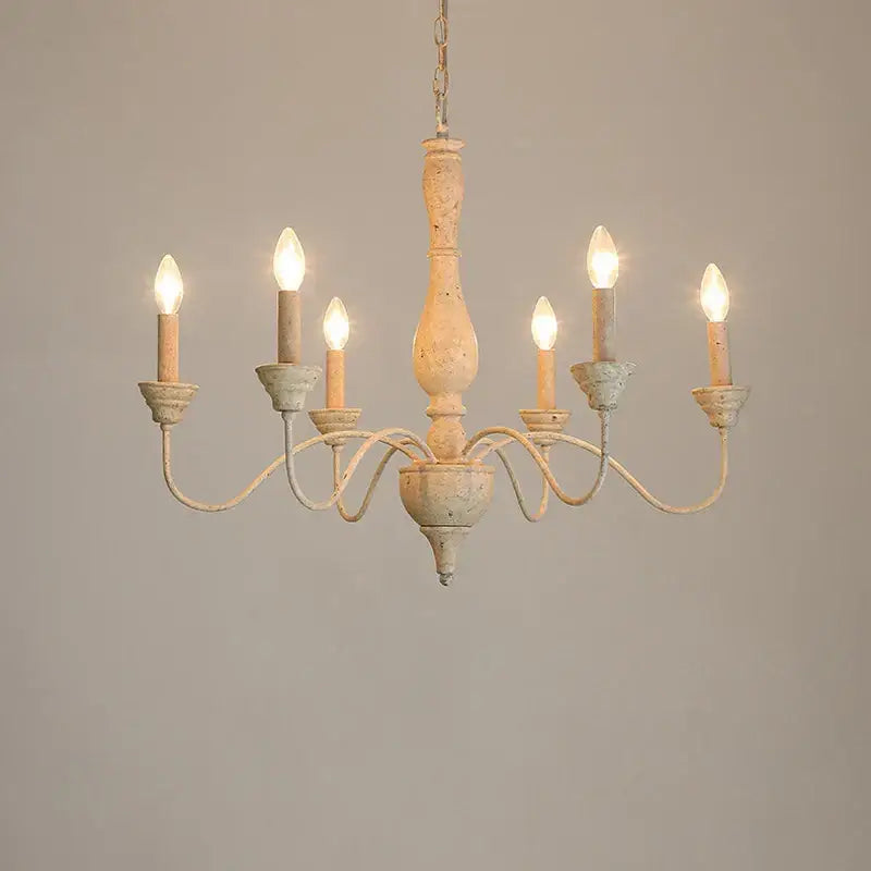 French vintage wooden chandelier dining room candle light