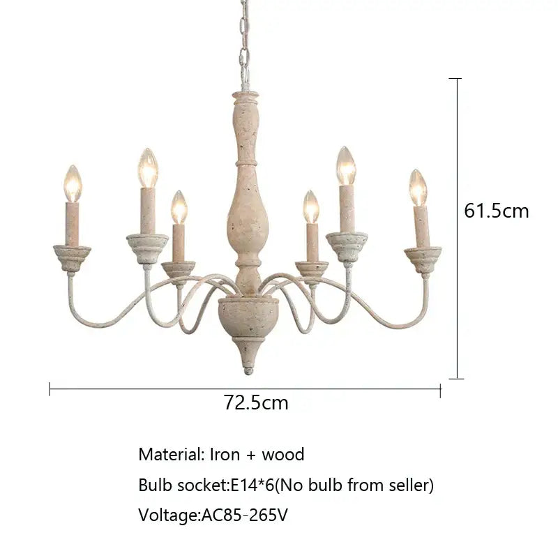 French vintage wooden chandelier dining room six light antique rust