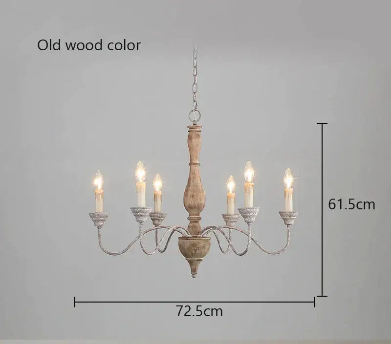 French vintage wooden chandelier dining room six light antique rust