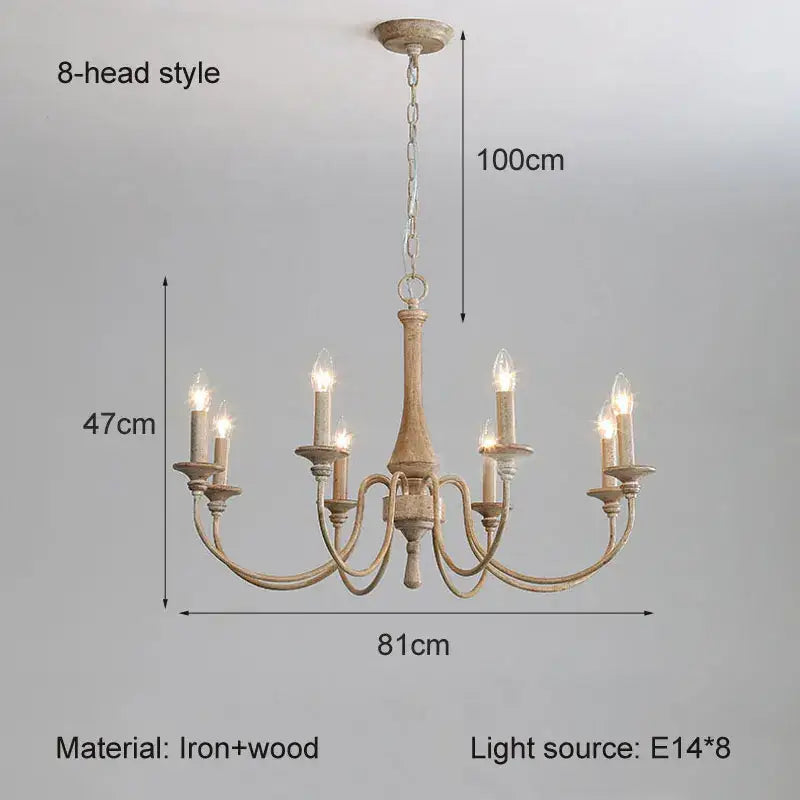French vintage wooden chandelier off white 6 light dining room
