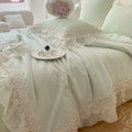French wedding lace ruffles bedding set bedroom floral embroidery