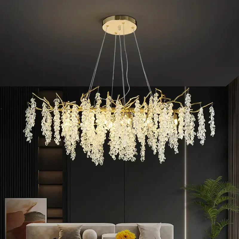 Frosted aluminum golden branch crystal chandelier dining room