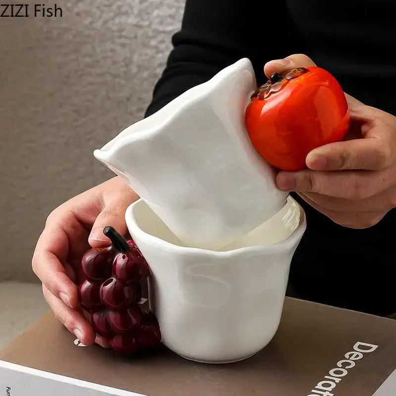 Fun fruits ceramic mug strawberry & lemon dining room cup