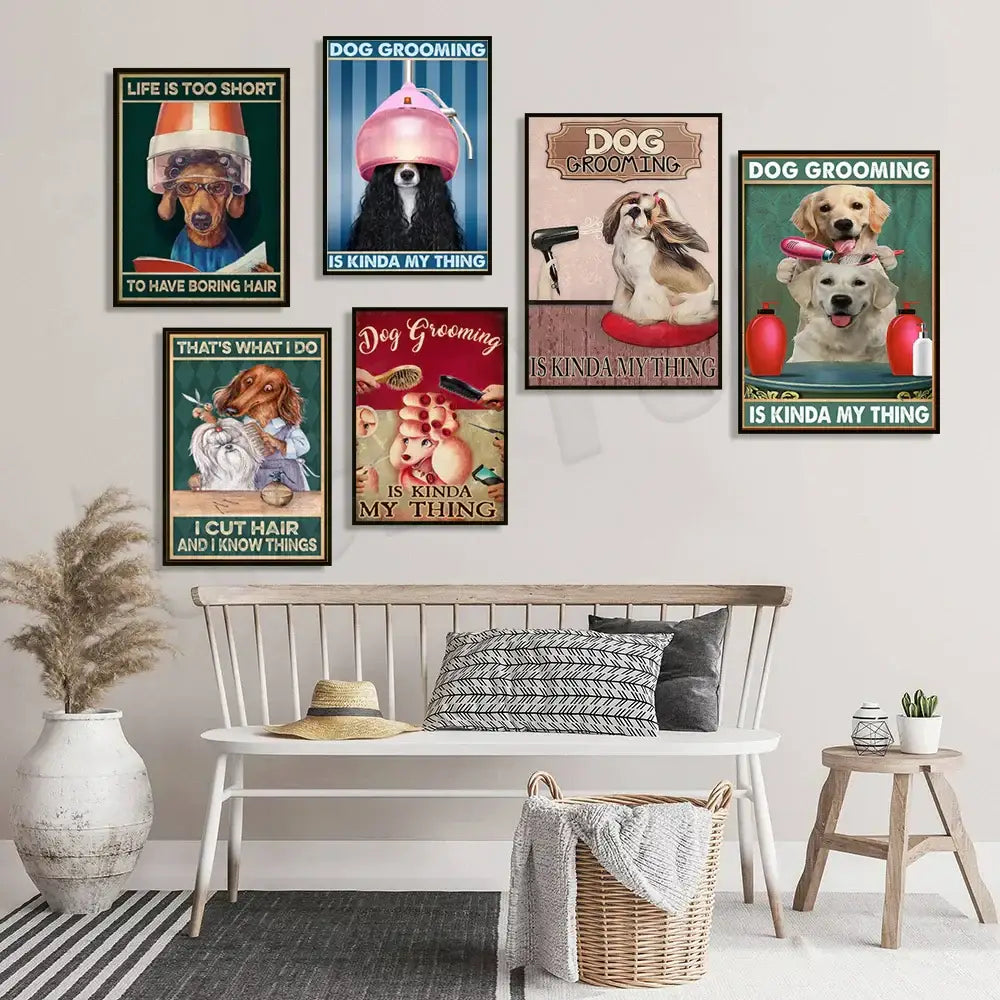 Funny jack york canvas printings set of 6 framed grooming room decor