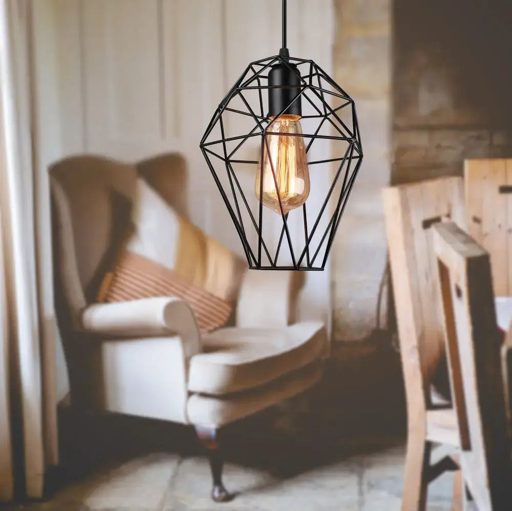Geometric black birdcage diamond ceiling pendant light living room