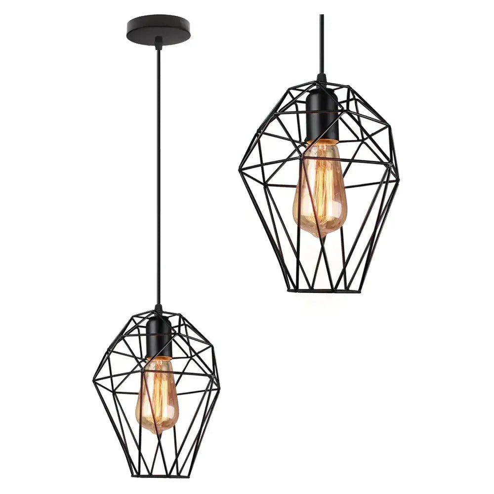 Geometric black birdcage diamond ceiling pendant light living room