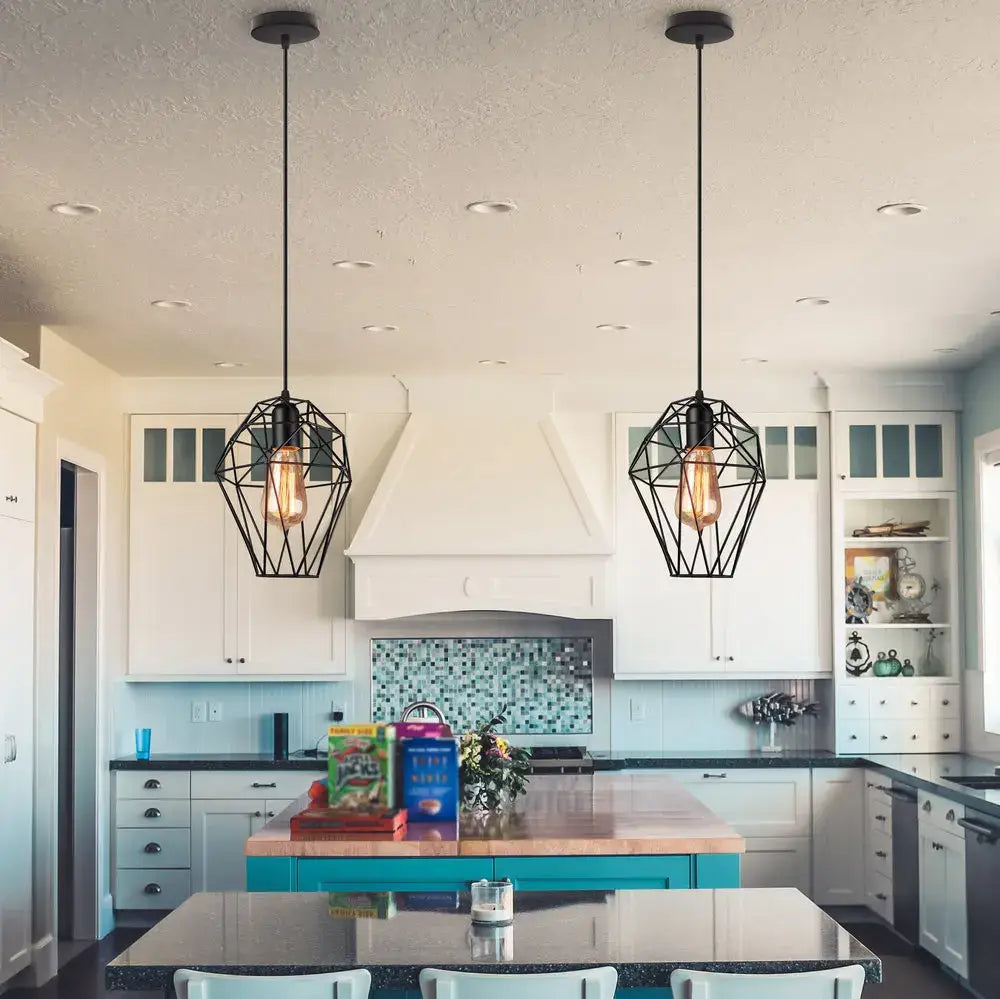 Geometric black birdcage diamond ceiling pendant light living room