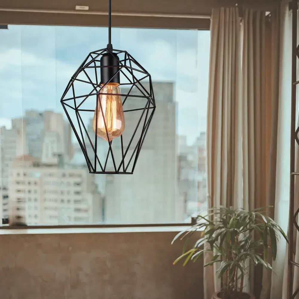 Geometric black birdcage diamond ceiling pendant light living room