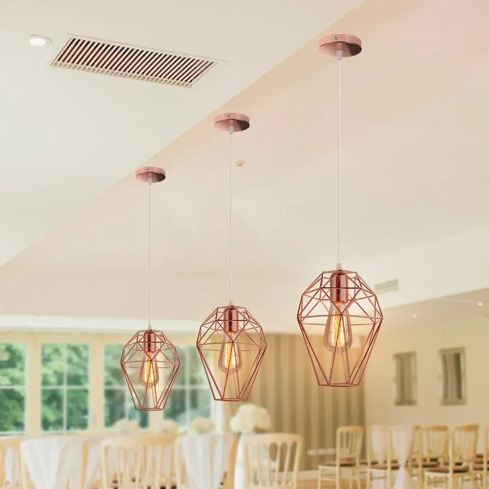 Geometric black birdcage diamond ceiling pendant light living room