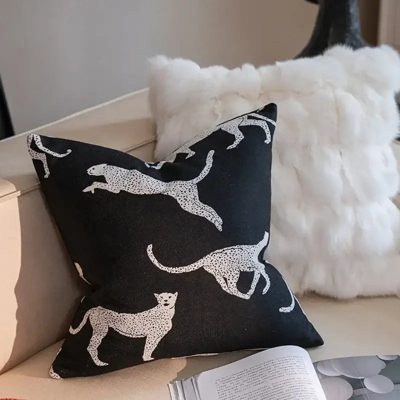 Geometric black & cream jacquard pillow cover set – living room