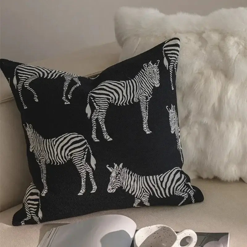 Geometric black & cream jacquard pillow cover set – living room
