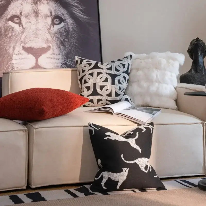 Geometric black & cream jacquard pillow cover set – living room