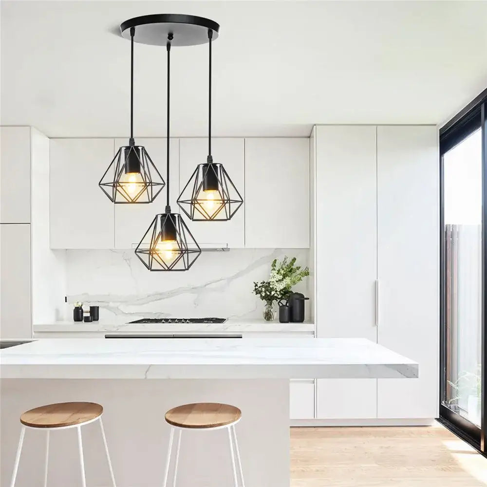 Geometric black decorbites iron 3-light chandelier pendant kitchen
