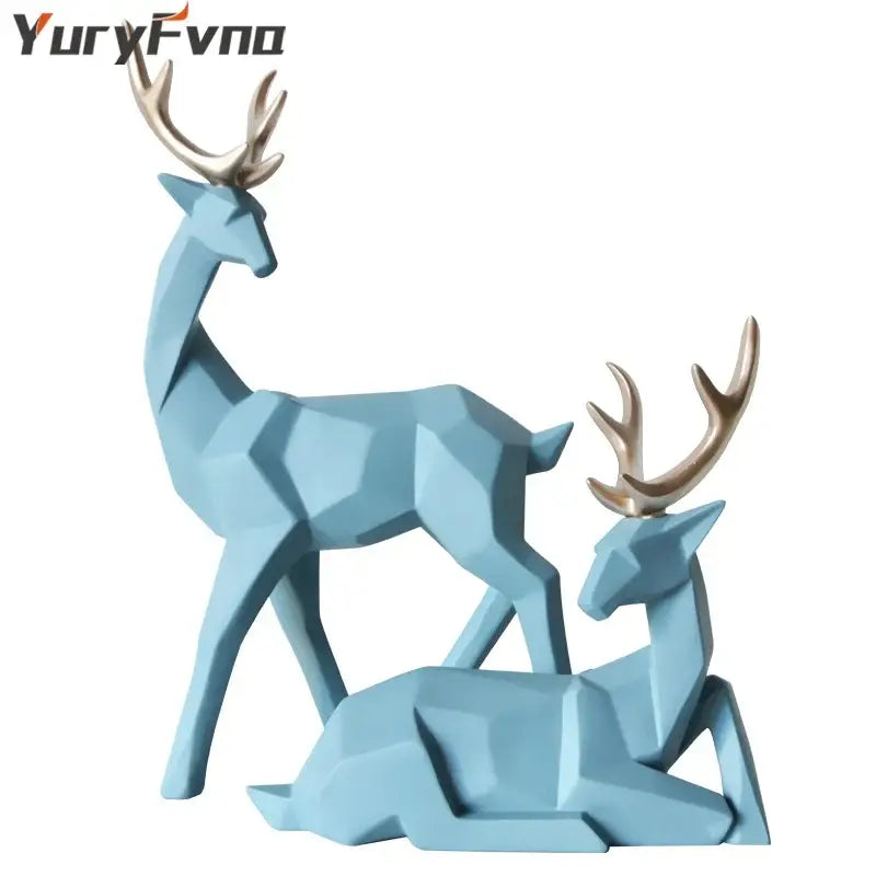 Geometric black & white deer sculpture living room decor with gold antlers