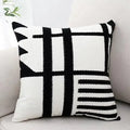 Geometric black & white embroidered burlap cushion cover living room