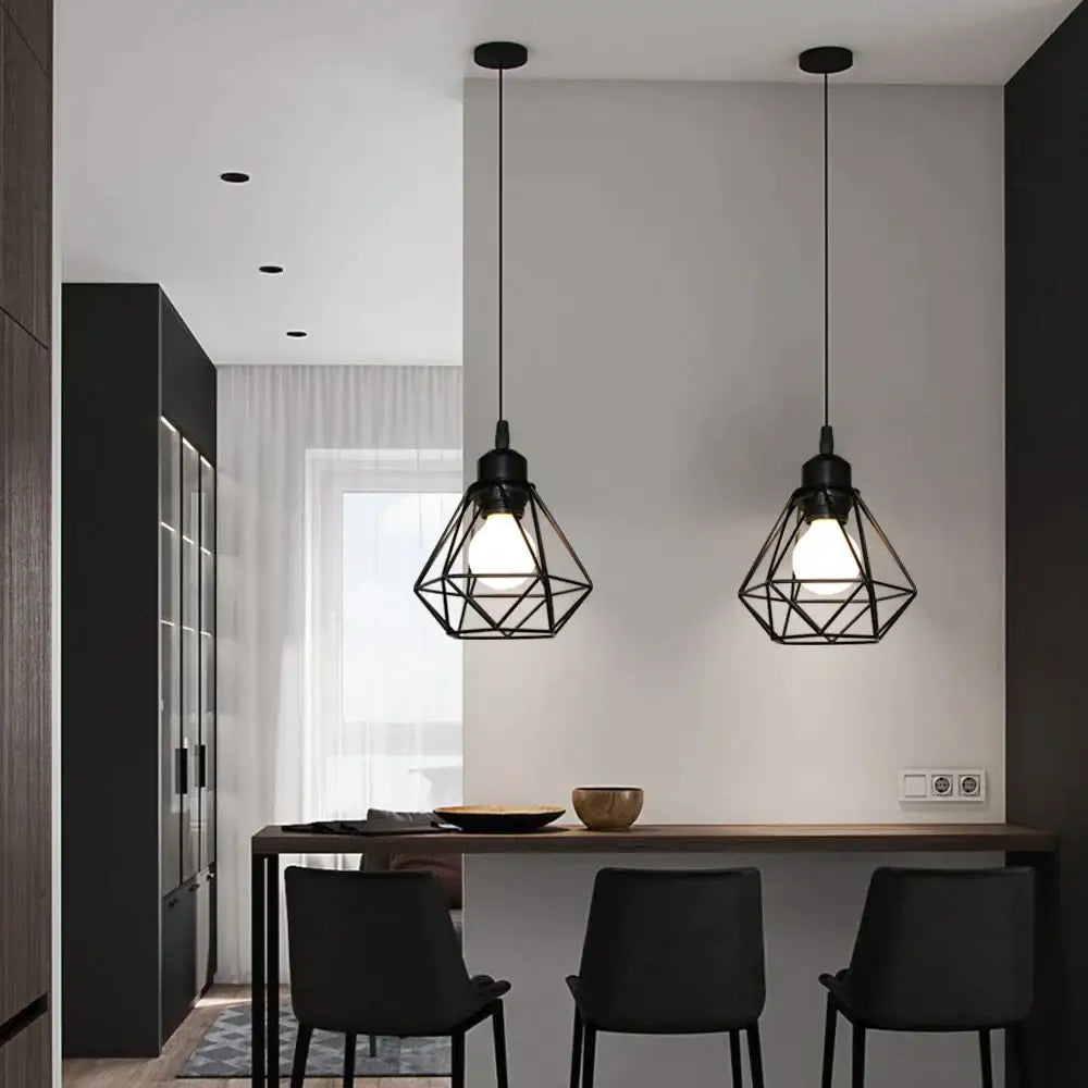 Geometric black & white iron frame pendant chandelier dining room
