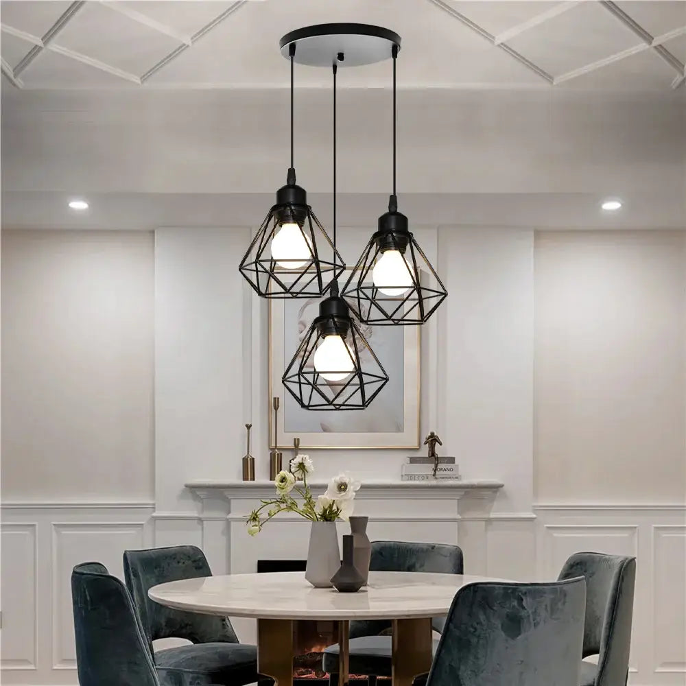 Geometric black & white iron frame pendant chandelier dining room
