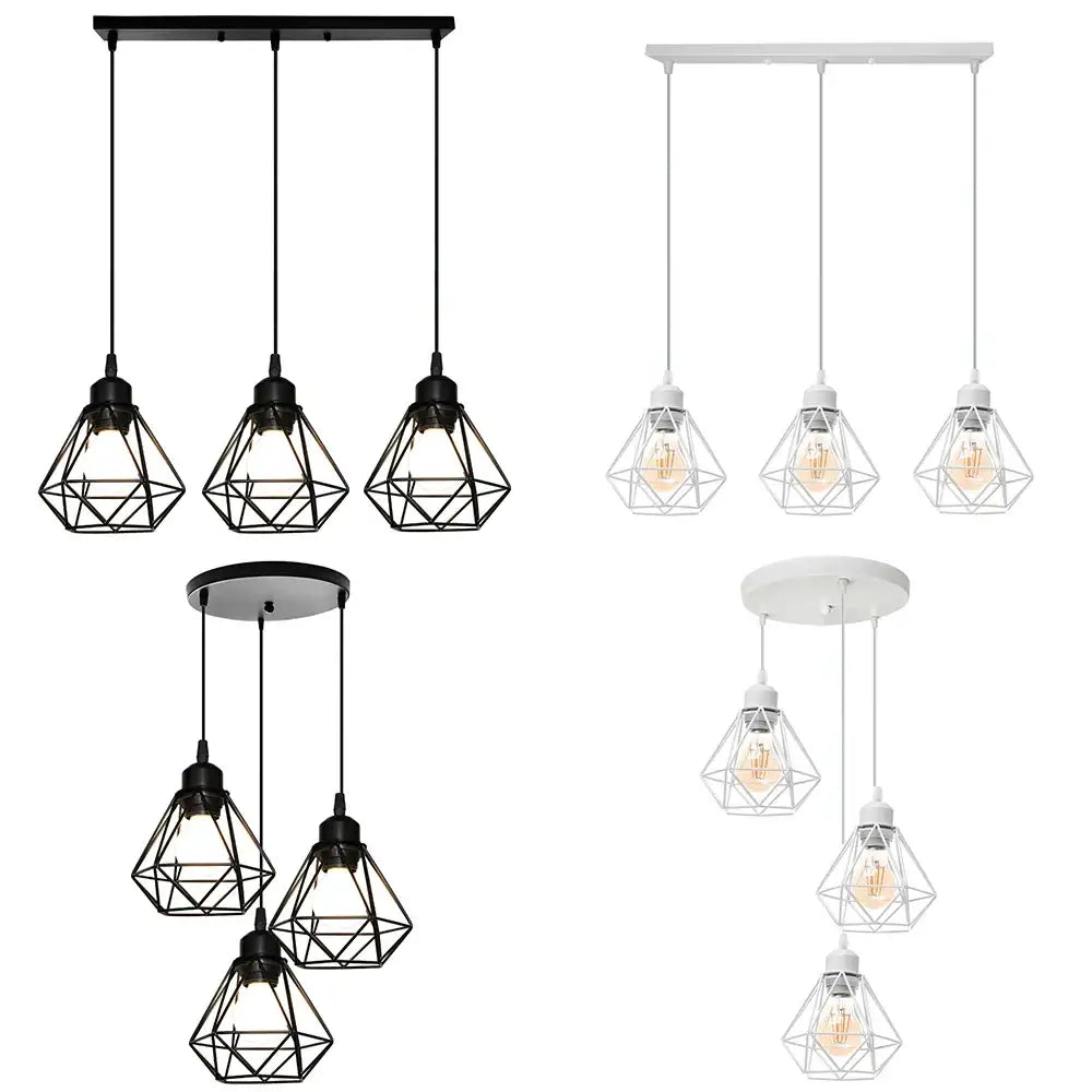 Geometric black & white iron frame pendant chandelier dining room