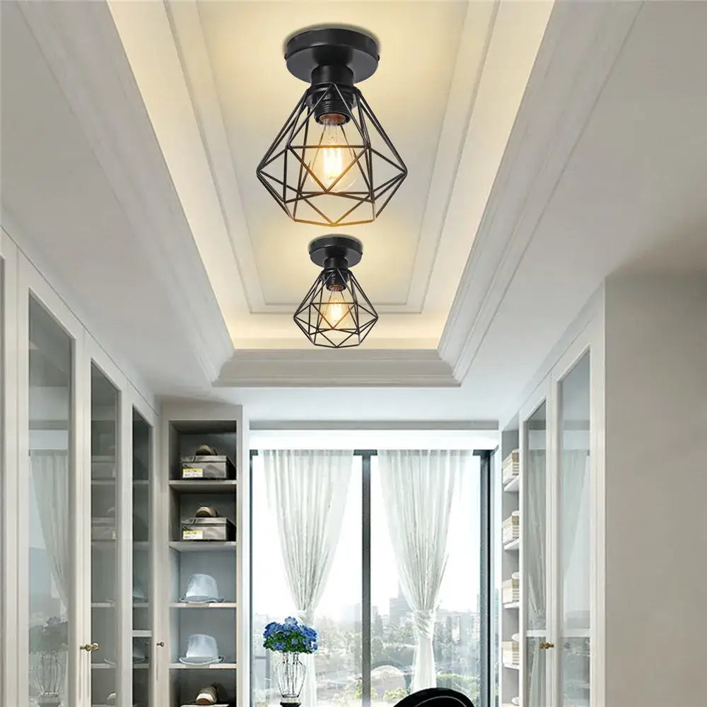 Geometric black & white iron frame pendant chandelier dining room