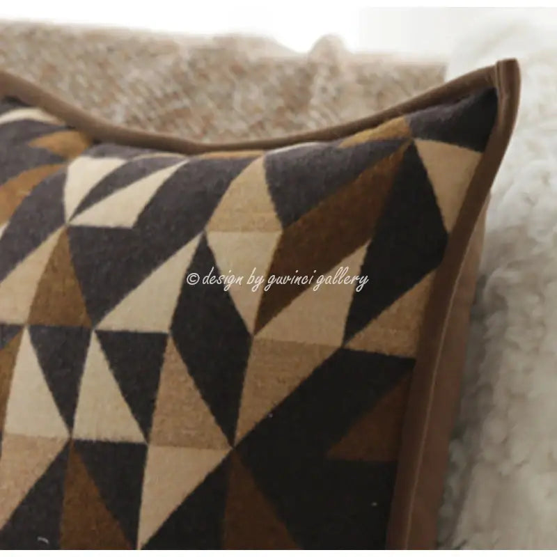 Geometric brown leather splicing throw pillow cover living room decor