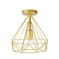 Geometric cage iron ceiling light fixture dining room exposed bulb