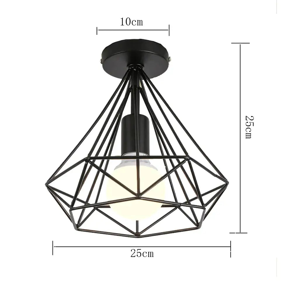 Geometric cage iron ceiling light fixture dining room exposed bulb