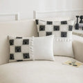 Geometric checker cushion cover cream living room tassel decor