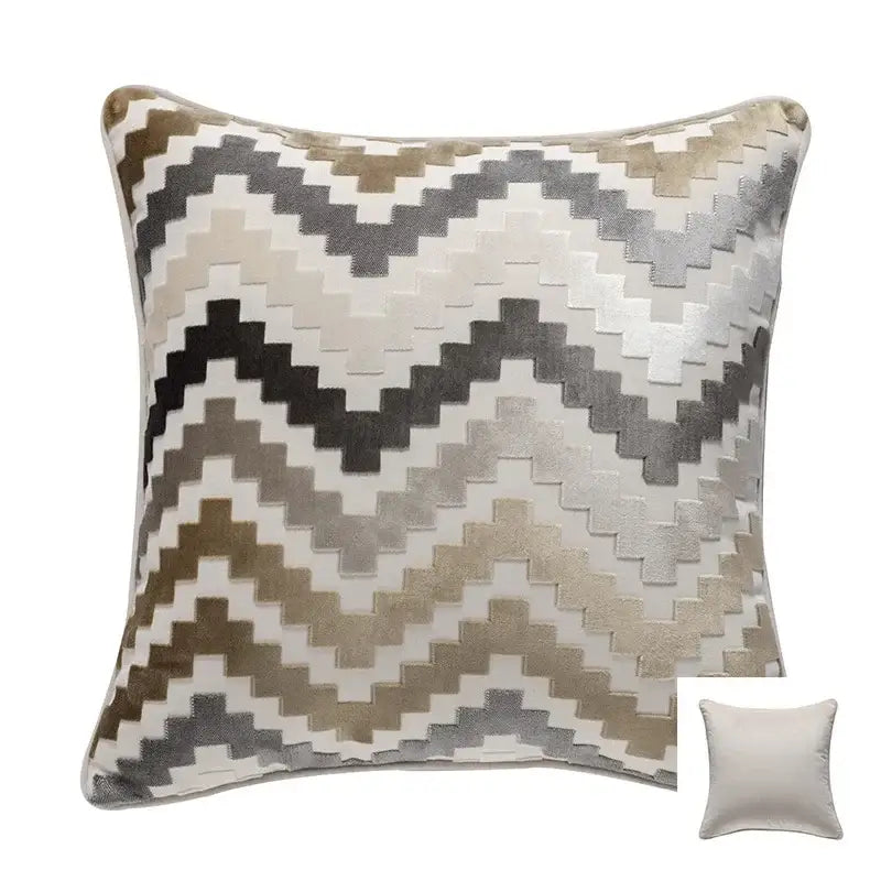 Geometric chenille flocking cushion cover grey & beige living room