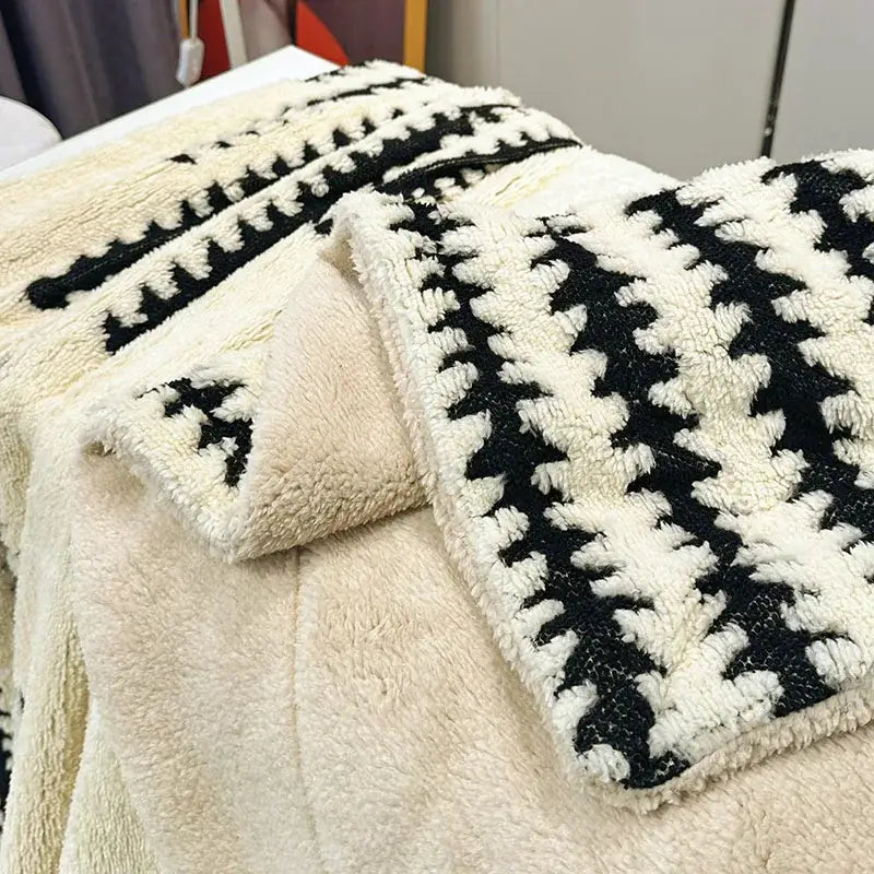 Geometric double layer lamb fleece blanket bedroom throw