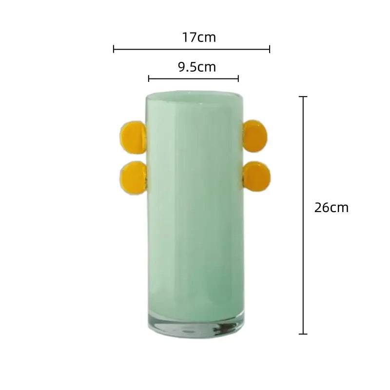 Geometric glass vase with color patches and handles living room decor