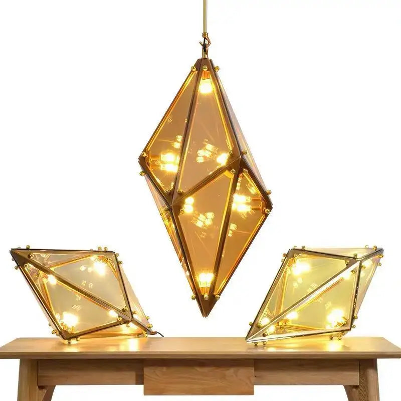 Geometric gold diamond glass led pendant lights dining room