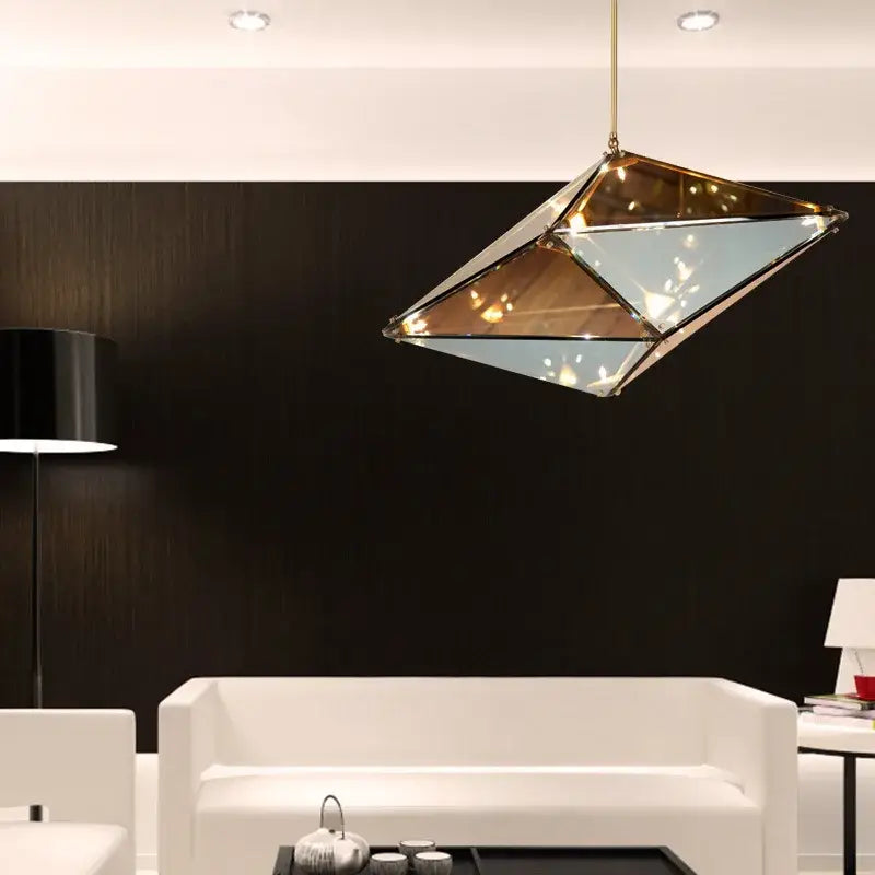 Geometric gold diamond glass led pendant lights dining room