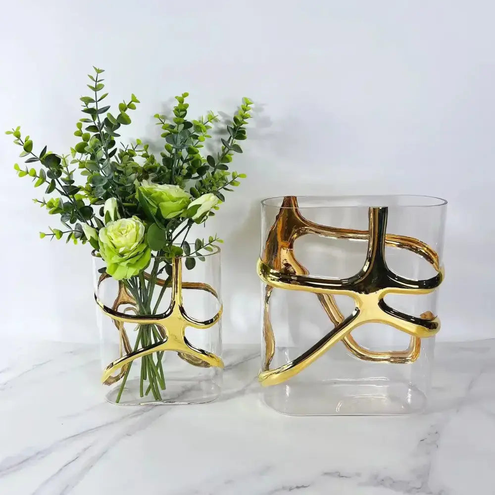 Geometric gold edged glass vase living room abstract decor