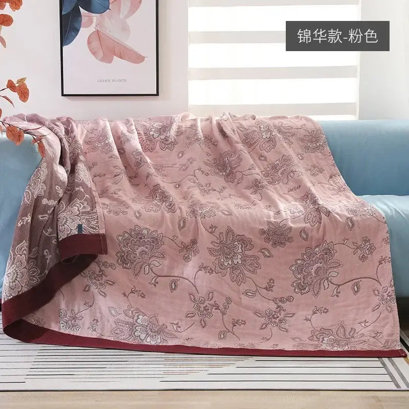 Geometric gray & mustard cotton gauze geometry summer blanket bedroom