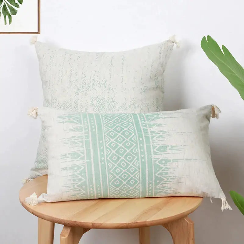 Geometric mosaic cotton crochet tassel cushion cover living room