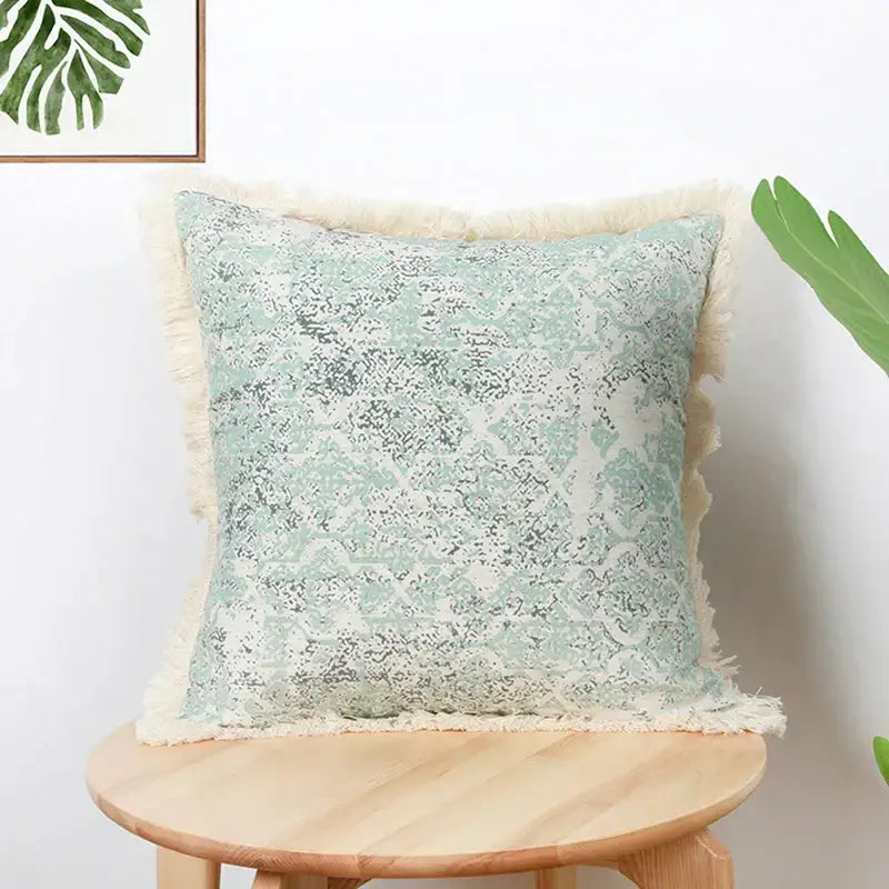 Geometric mosaic cotton crochet tassel cushion cover living room