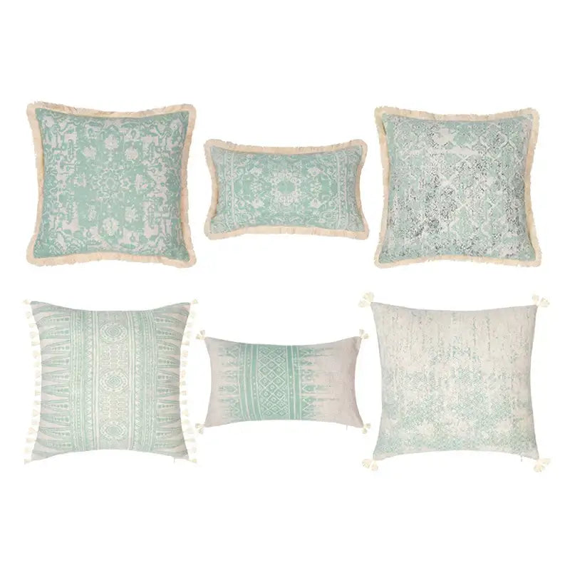 Geometric mosaic cotton crochet tassel cushion cover living room