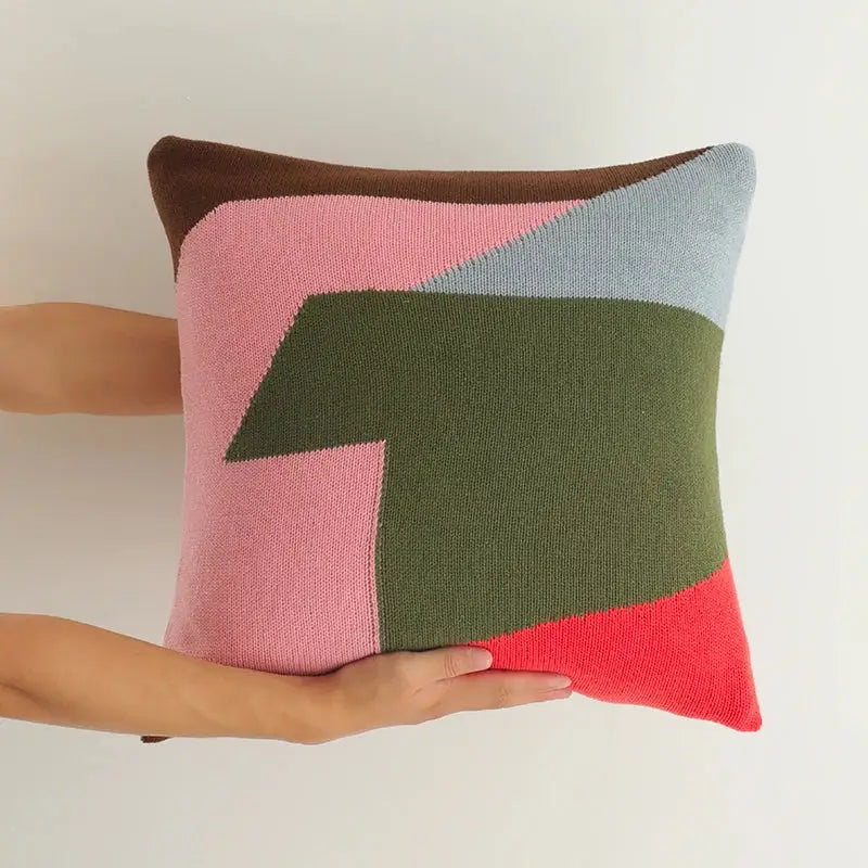 Geometric multi color knitted cushion cover set living room decor
