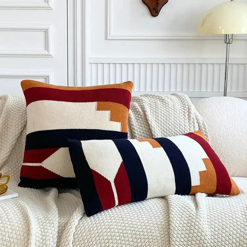 Geometric multi color knitted cushion cover set living room decor