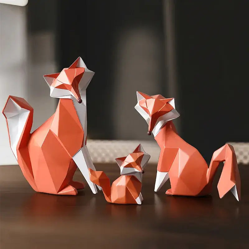 Geometric orange & white decorbites fox figurine living room decor