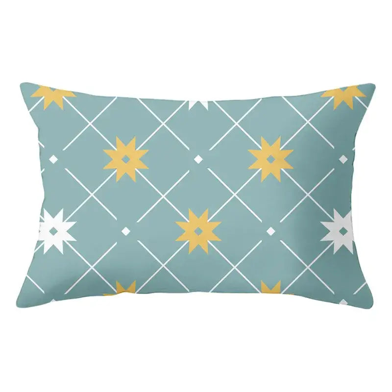 Geometric striped curved rectangle pillows yellow & teal living room
