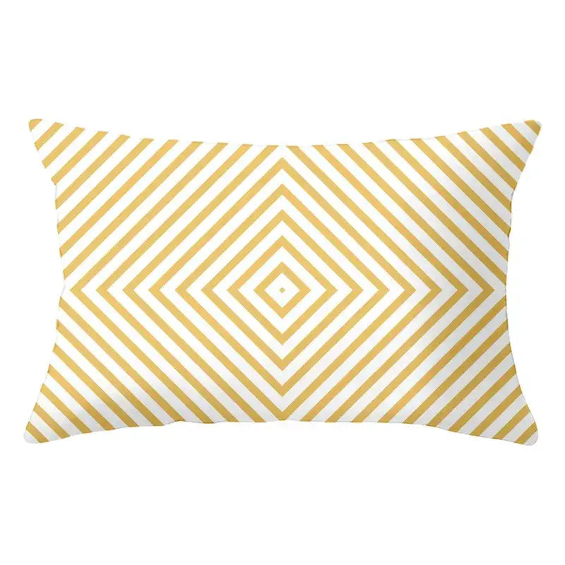 Geometric striped curved rectangle pillows yellow & teal living room